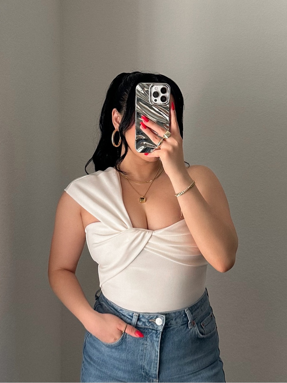 NA-KD Cream One-Shoulder Twist Camisole